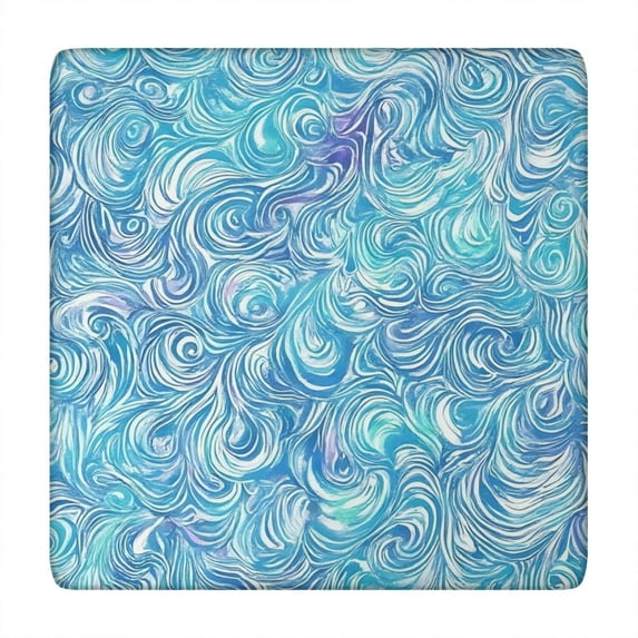 Blue White Tie Dye Wave Pattern Square Fitted Tablecloth with Elastic Edge,Square Table Cover,Washable Elastic Table Cover for Home Kitchen Party Decor 34"x34"