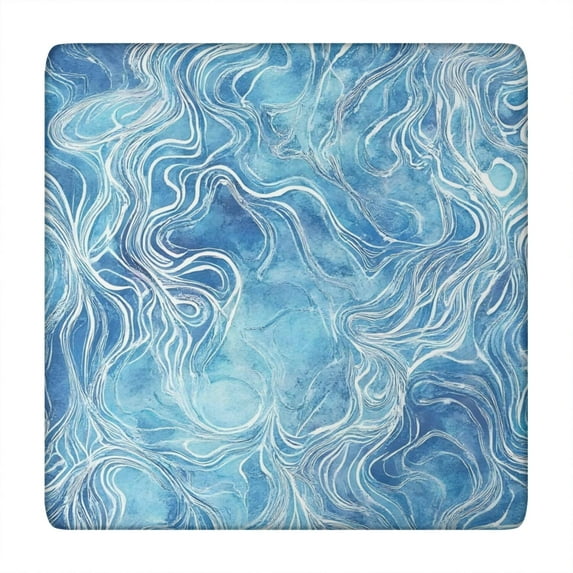 Blue White Tie Dye Wave Pattern Square Fitted Tablecloth with Elastic Edge,Square Table Cover,Washable Elastic Table Cover for Home Kitchen Party Decor 34"x34"