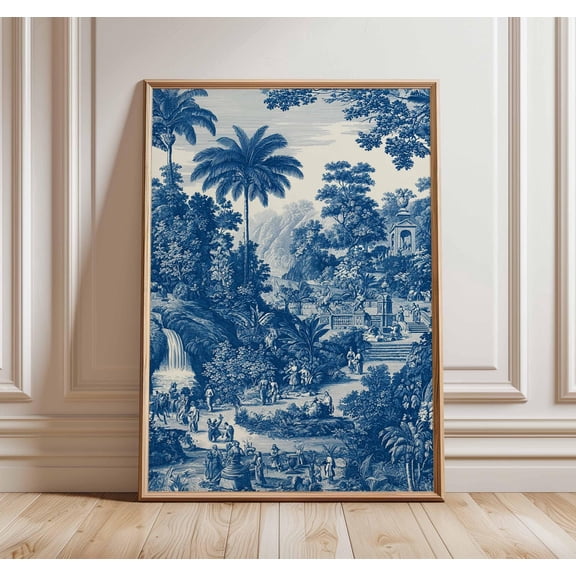 Blue White Toile India Print Exotic Landscape Poster