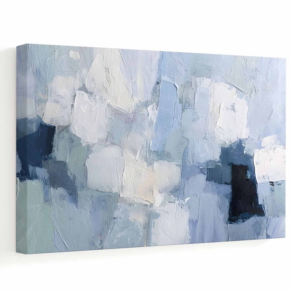 Blue White Tones Canvas Wall Art 10" x 8" Modern Abstract Oil Painting Texture Frame Picture Prints, Ready to Hang Waterproof Artwork Decor for Bathroom, Kitchen Small Wall Spaces