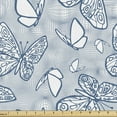 thumbnail image 1 of Blue and White Upholstery Fabric by the Yard, Abstract Doodle Flying Butterfly Motifs on Distorted Net Background, Decorative Fabric for DIY and Home Accents, 10 Yards, Blue and White by Ambesonne, 1 of 4