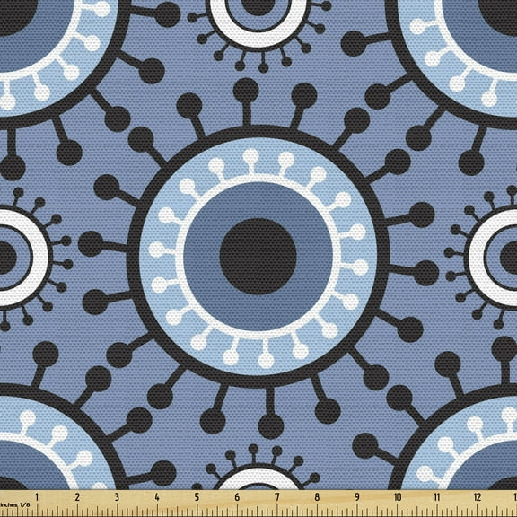 Ambesonne Blue and White Fabric by the Yard Upholstery, Floral Circles Dots, 1 Yard, Slate Blue Black White