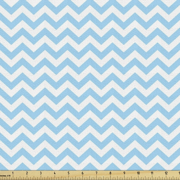 Ambesonne Blue and White Fabric by the Yard Upholstery, Striped Tile Design, 5 Yards, Sky Blue and White