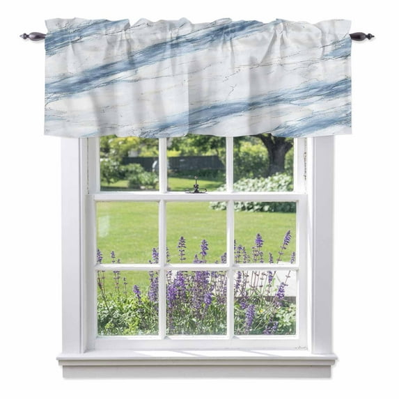 Blue White Valance Curtain Marble Abstract Art Stone Crack Texture Window Valances Rod Pocket Short Curtains Window Treatments for Kitchen Bedroom Bathroom Laundry 42" x 18"