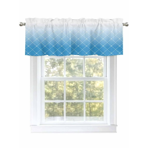 Blue White Valances for Windows, Rod Pocket Kitchen Valance Curtains - Soft & Washable Small Window Treatment for Living Room, Bathroom, Abstract Lines Texture, 54x18inch