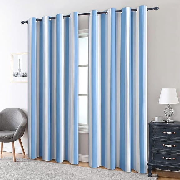 Blue and White Vertical Stripe Blackout Curtains for Bedroom Decor, Farmhouse Navy Blue Striped Patterned Grommet Window Drapes, Vertical Striped Living Room Decor 53"W x 63"L (Pack of 2)