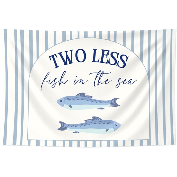 Blue White Vertical Stripe Nautical Fabric Backdrop Symmetric Fish Printed Background For Summer Outdoor Bridal Celebration Photo Booth Decor