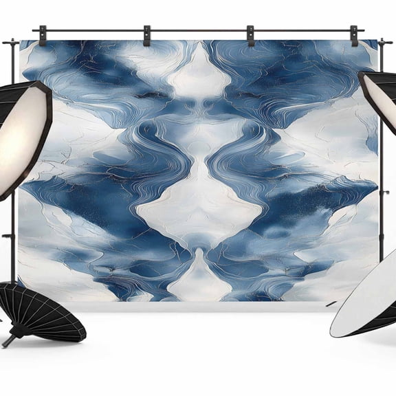 Blue White Wave Abstract Backdrop for Photoshoot, Photography Photo Studio Background Wall Backdrop, Artwork Modern Waves Back Drop Banner Panel for Portraits Wedding Live Streaming Decor 10x8Ft