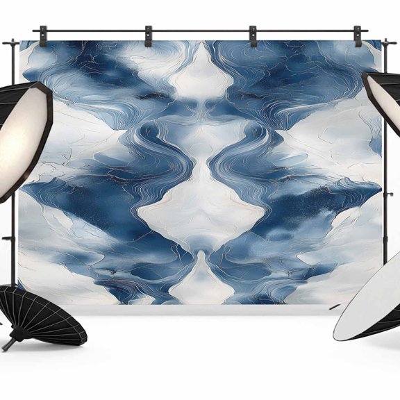 Blue White Wave Abstract Backdrop for Photoshoot, Photography Photo Studio Background Wall Backdrop, Artwork Modern Waves Back Drop Banner Panel for Portraits Wedding Party Live Streaming Decor 7x5Ft