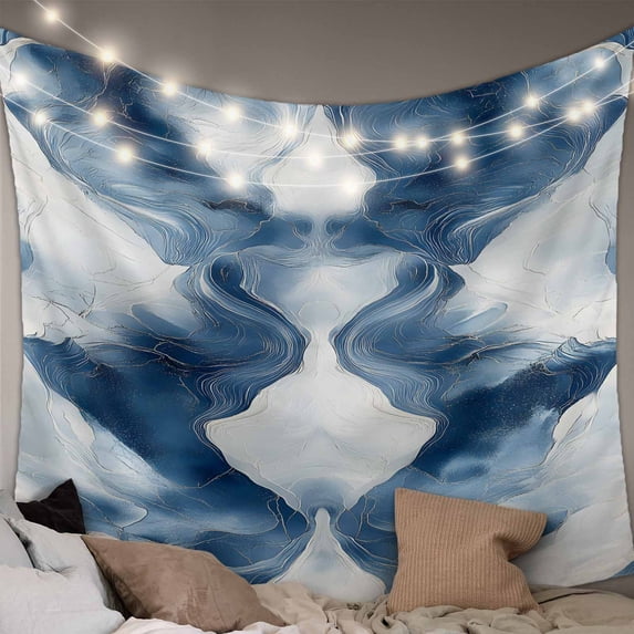 Blue White Wave Abstract Small Tapestry for Bedroom Wall Hanging Tapestry, Artwork Modern Waves Ceiling Backdrop Tapestries Poster Blanket Wall Decor for Teens Room Living Room Dorm 23" x 28"