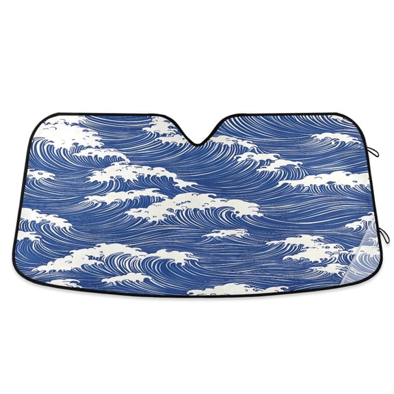 Blue White Wave Car Windshield Sun Shade Foldable Car Front Window Visor Heat and UV Protection 53x23.5