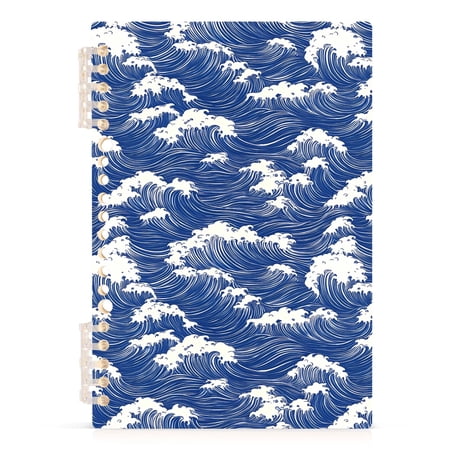 Blue White Wave Notebooks 1-subject Journal 60 Sheets A5 College Ruled Paper Detachable Ring 8.3"x5.7"