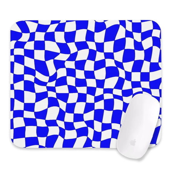 White Control Slips Blue and White Wavy Checkered Square Mouse Pad, Precision Control Pad ...