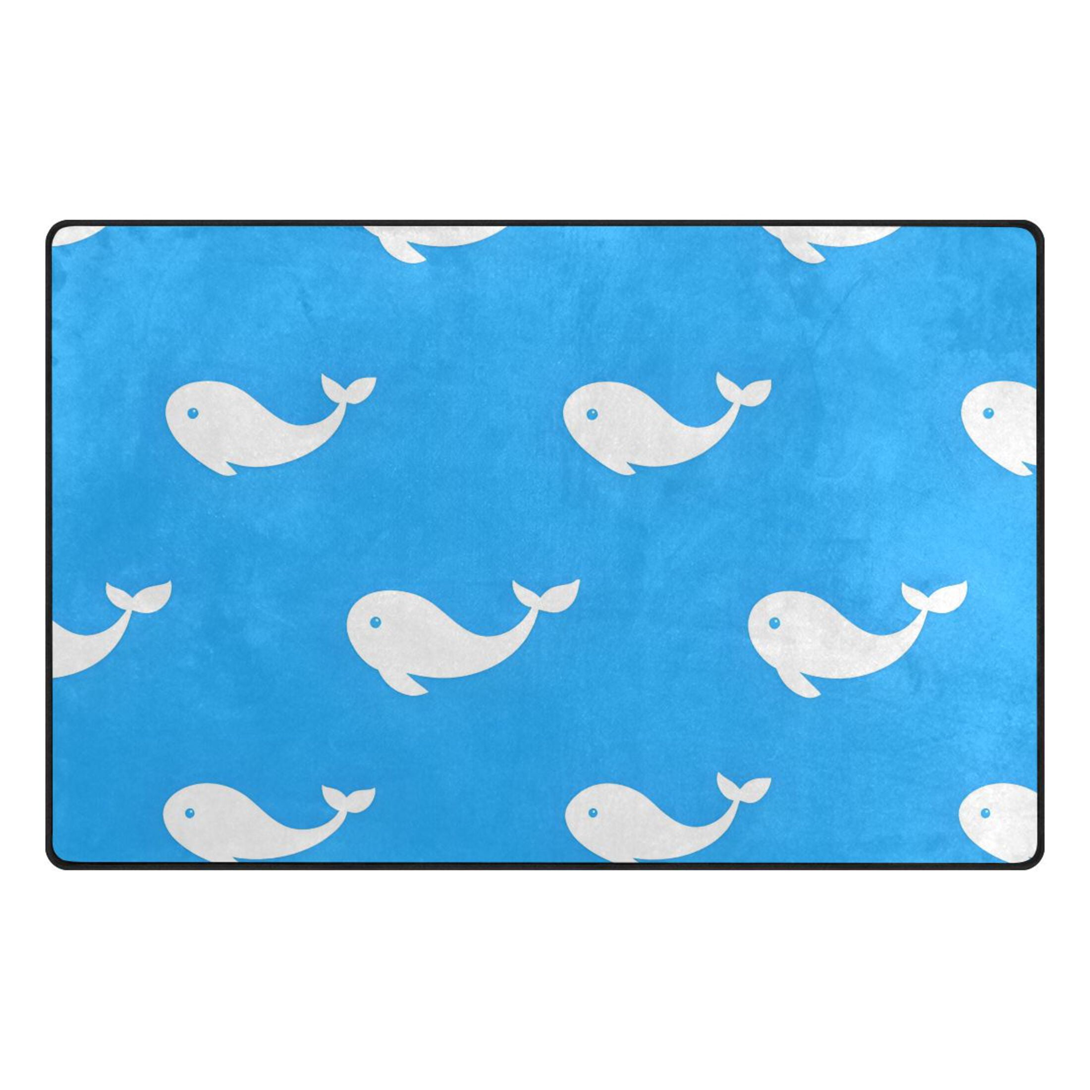 Blue White Whales Pattern Memory Foam Area Rug 60"x39" Non Slip ...