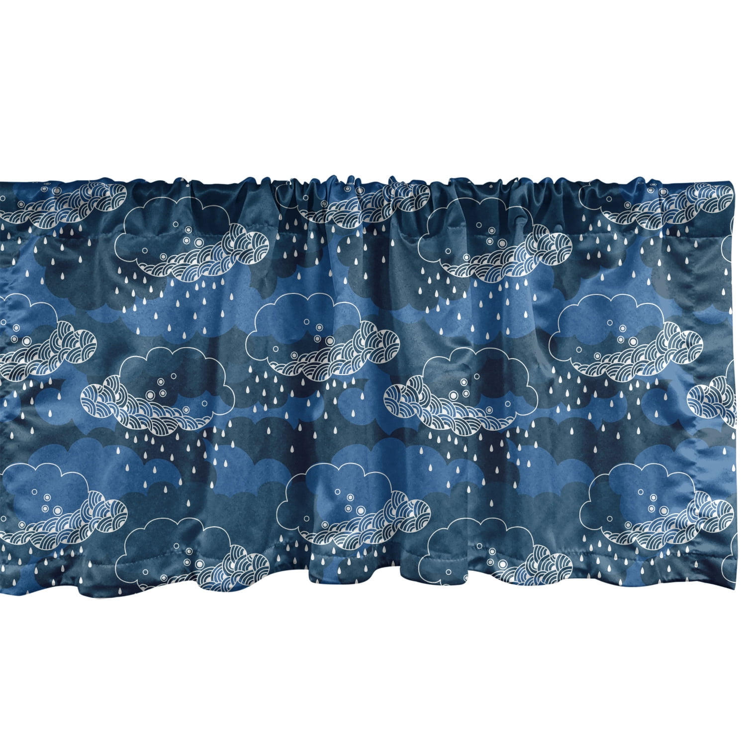 Blue and Dark Blue Rain Clouds Satin Valance Set