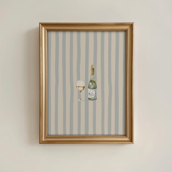 Blue White Wine Poster French Kitchen Bar Wall Art, Unframed Paper Poster 8x10in