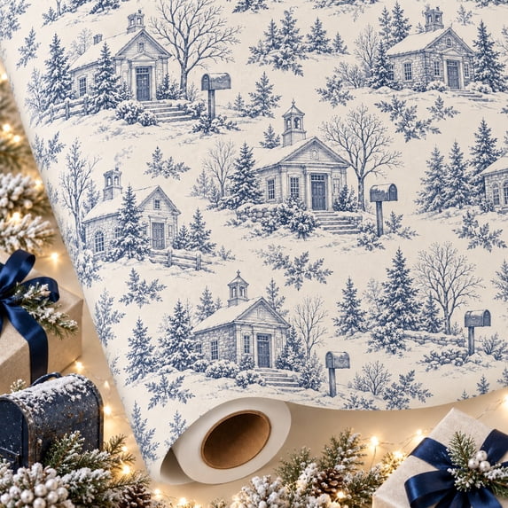 Blue White Winter Toile Wrapping Paper for Holiday Gifts - Walmart.com