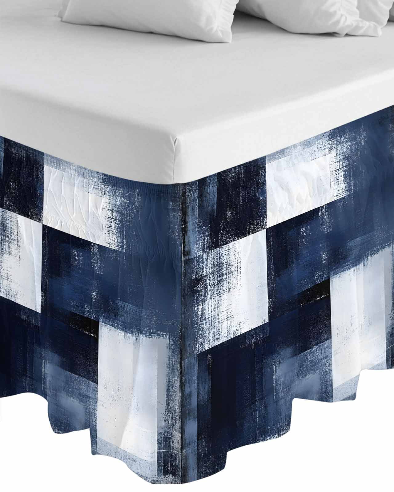 Blue White Wrap Around Bed Skirts for California King Bed 18" Drop,Bed Skirt with Adjustable Elastic Belt Dust Ruffle Bed Valance for Bedroom Abstract Graffiti Graffiti Art Paint Bed Frame Cover