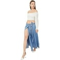 thumbnail image 1 of Blue White ® Wrap Denim Skirt mid waist belted split front jeans skirt, 1 of 5