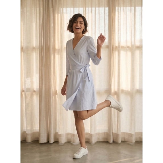 Blue White Wrap Dress
