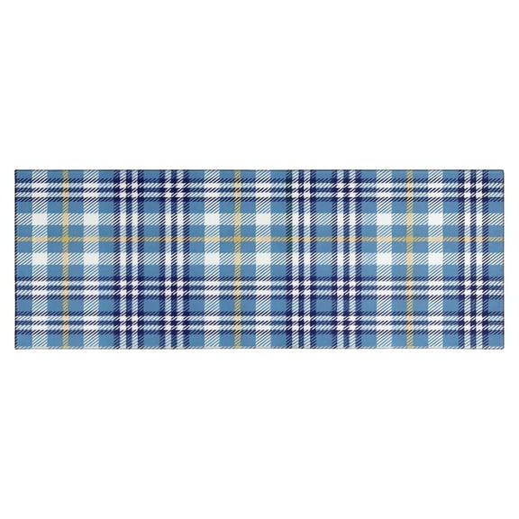 Blue White and Yellow Checkered Pattern Kitchen Rug Mat,Kitchen Runner Rugs Non Skid Washable,Decorative Kitchen Floor Mats for Kitchen,Sink,Laundry,17"X47"