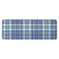 Blue White and Yellow Checkered Pattern Kitchen Rug Mat,Kitchen Runner Rugs Non Skid Washable,Decorative Kitchen Floor Mats for Kitchen,Sink,Laundry,17"x47.2"