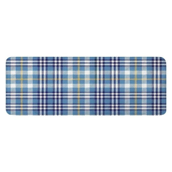 Blue White and Yellow Checkered Pattern Kitchen Rug Mat,Kitchen Runner Rugs Non Skid Washable,Decorative Kitchen Floor Mats for Kitchen,Sink,Laundry,17"x47.2"