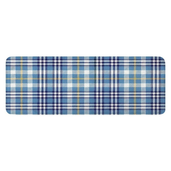 Blue White and Yellow Checkered Pattern Kitchen Rug Mat,Kitchen Runner Rugs Non Skid Washable,Decorative Kitchen Floor Mats for Kitchen,Sink,Laundry,17"x47.2"