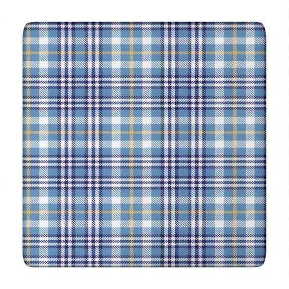 Blue White and Yellow Checkered Pattern Square Fitted Tablecloth with Elastic Edge,Square Table Cover,Washable Elastic Table Cover for Home Kitchen Party Decor 34"x34"