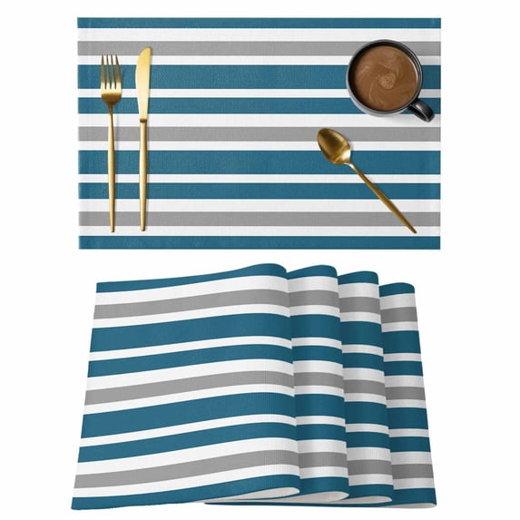 Blue, White and Grey Stripes Placemats Set of 6 Striped Pattern Place Mats Table Mats Kitchen Dining Home Outdoor Party Table Decoration