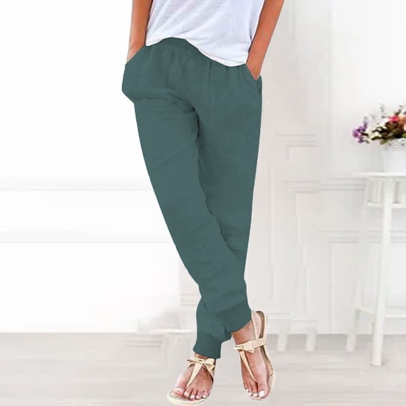 Blue Wide Leg Sweatpants Womens Elastic Waist Pants Casual Trousers with Pockets Fashion Clothing