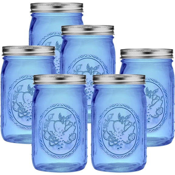 Blue Wide Mouth Mason Jars 32 oz,6 Pack Colored Quart Glass Canning Jars with Airtight Lids for Canning,Pickling,Storage,DIY Crafts & Dcor