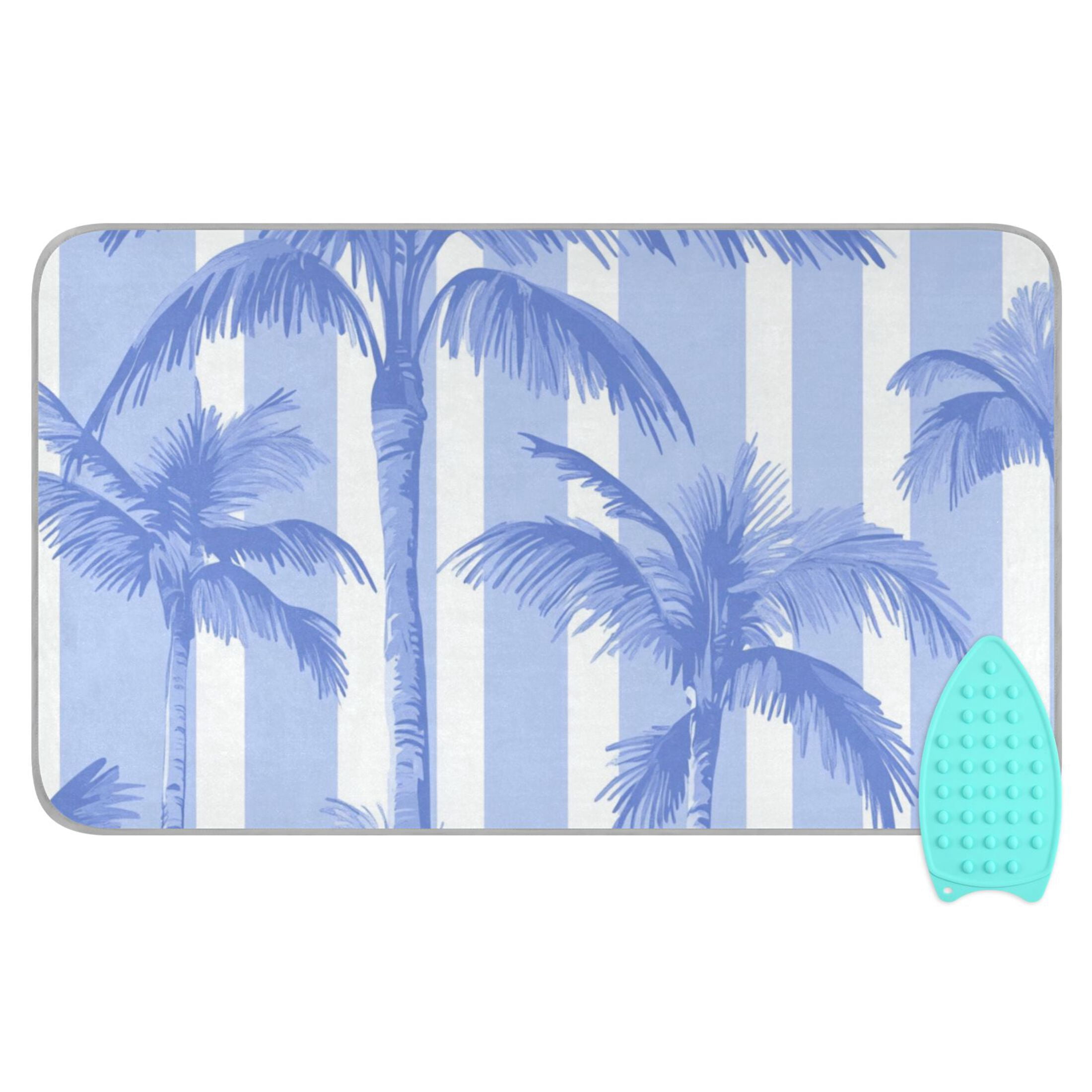 Blue Wide Stripes Coconut Trees Ironing Mat Blanket Portable Travel Ironing Pad Heat Resistant Pad 47.2" x 27.6”