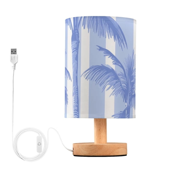 Blue Wide Stripes Coconut Trees Table Lamp with USB Port LED Warm Light Lamp Night Light Home Decor