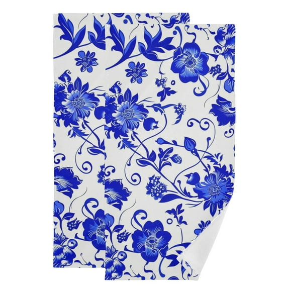 Blue Wild Flowers Leaves Hand Towel Absorbent Bath Towels for Bathroom Sports Gym 28" x 14" Set of 2