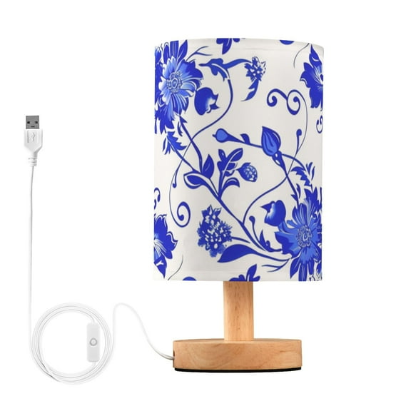 Blue Wild Flowers Leaves Table Lamp with USB Port LED Warm Light Lamp Night Light Home Decor