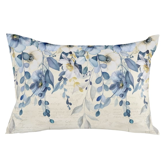Blue Wild Flowers Throw Pillow Cover 20 x 36 Inch Decorative Pillow Cover Vintage Eucalyptus Leaves Floral Beige Lumbar Pillowcase Seasonal Rectangle Cushion Case for Couch Sofa Bed Living Room