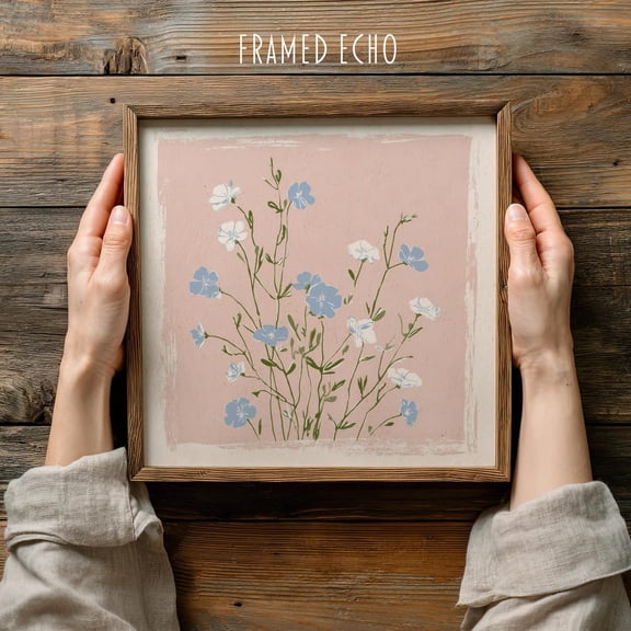 Blue Wildflower Botanical Blush Pastel Floral, Unframed Paper Print