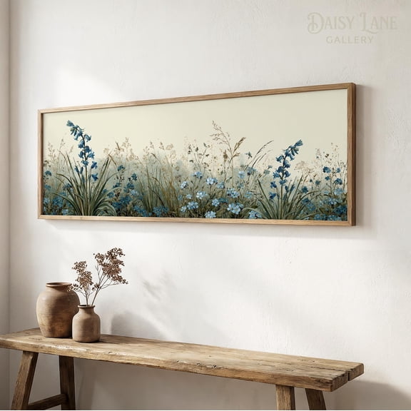 Blue Wildflower Collection, Bluebell And Forget Me Not Panoramic Print, Unframed Paper Poster 8x10in