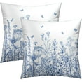thumbnail image 1 of Blue Wildflower Throw Pillow Cover 20x20 Set of 2 - Botanical Flower Leaves Plants Butterfly Pillowcase Cushion Cover for Sofa Couch Bedroom Living Room Outdoor Spring Summer Home, 1 of 4