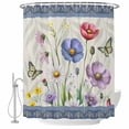 thumbnail image 1 of Blue Wildflowers Shower Curtain, Waterproof Shower Curtains for Bathroom, Farmhouse Country Spring Butterfly Floral Washable Fabric Bathtub Curtain Set Bath Decor with 12 Hooks 48"x72", 1 of 8