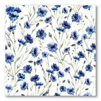 Blue Wildflowers With Green Leaves On White 30" x 30" Painting Canvas Art Print, by Designart