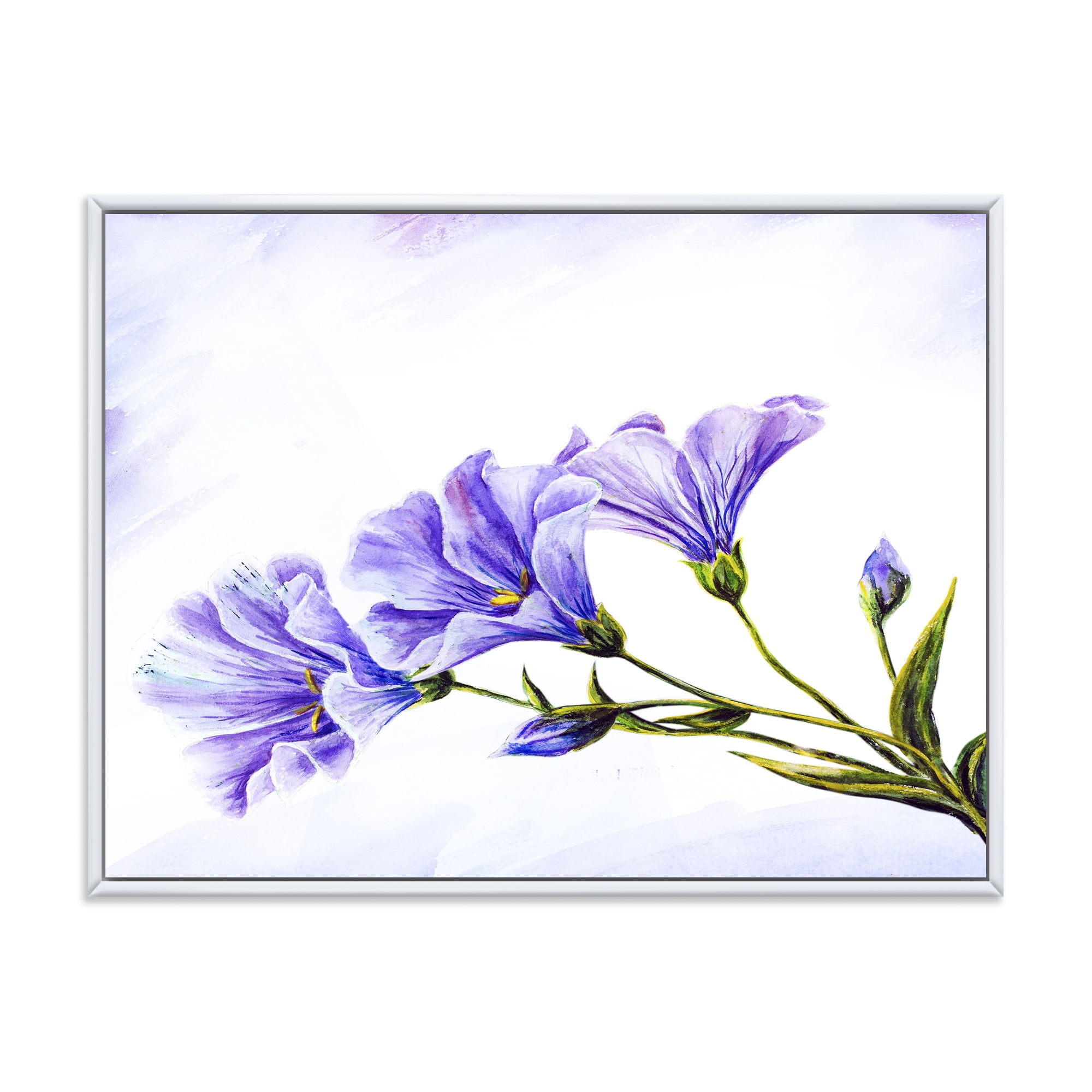 Blue Wildflowers With Leaves II 20 in x 12 in Framed Painting Canvas Art Print, by Designart