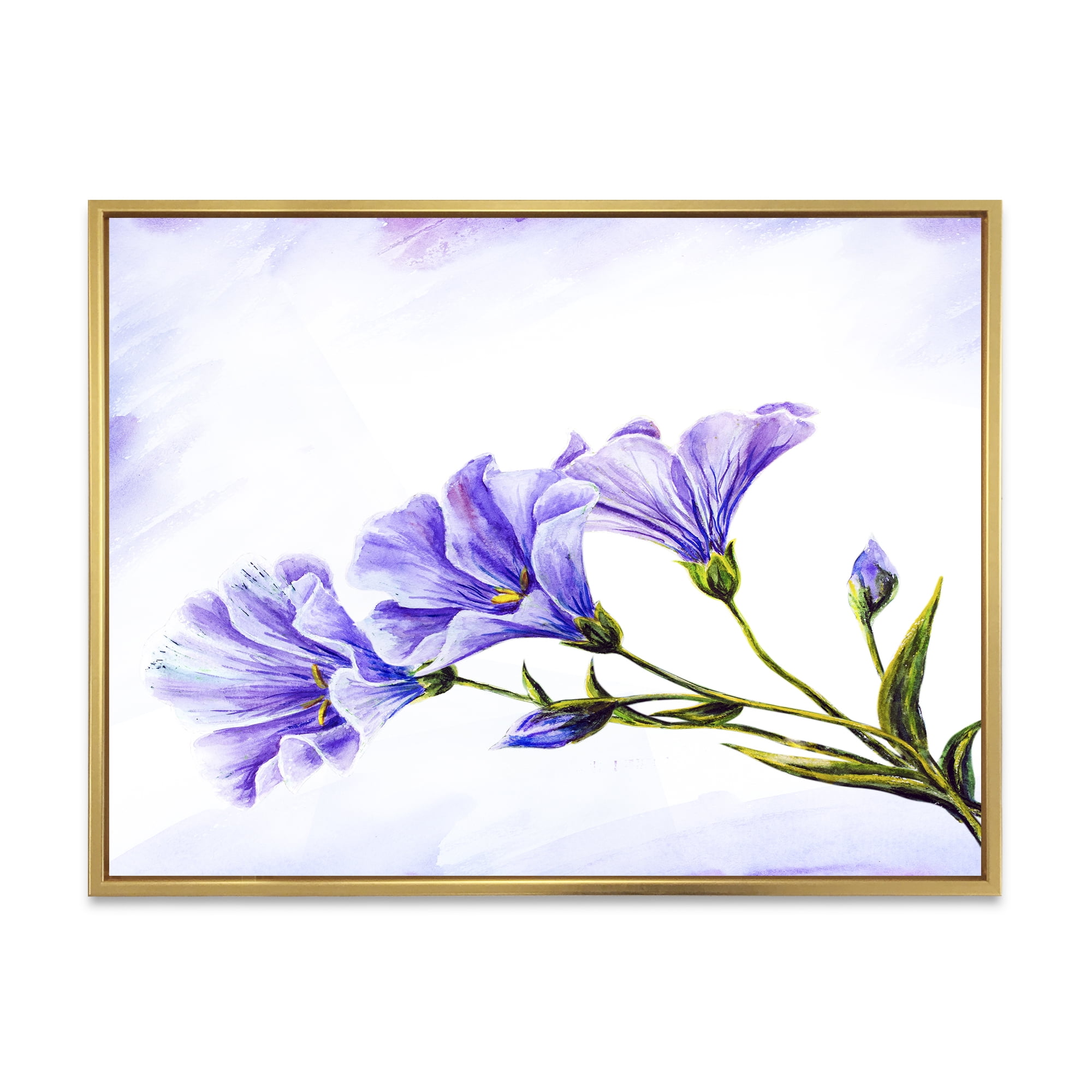 Blue Wildflowers With Leaves II 20 in x 12 in Framed Painting Canvas Art Print, by Designart