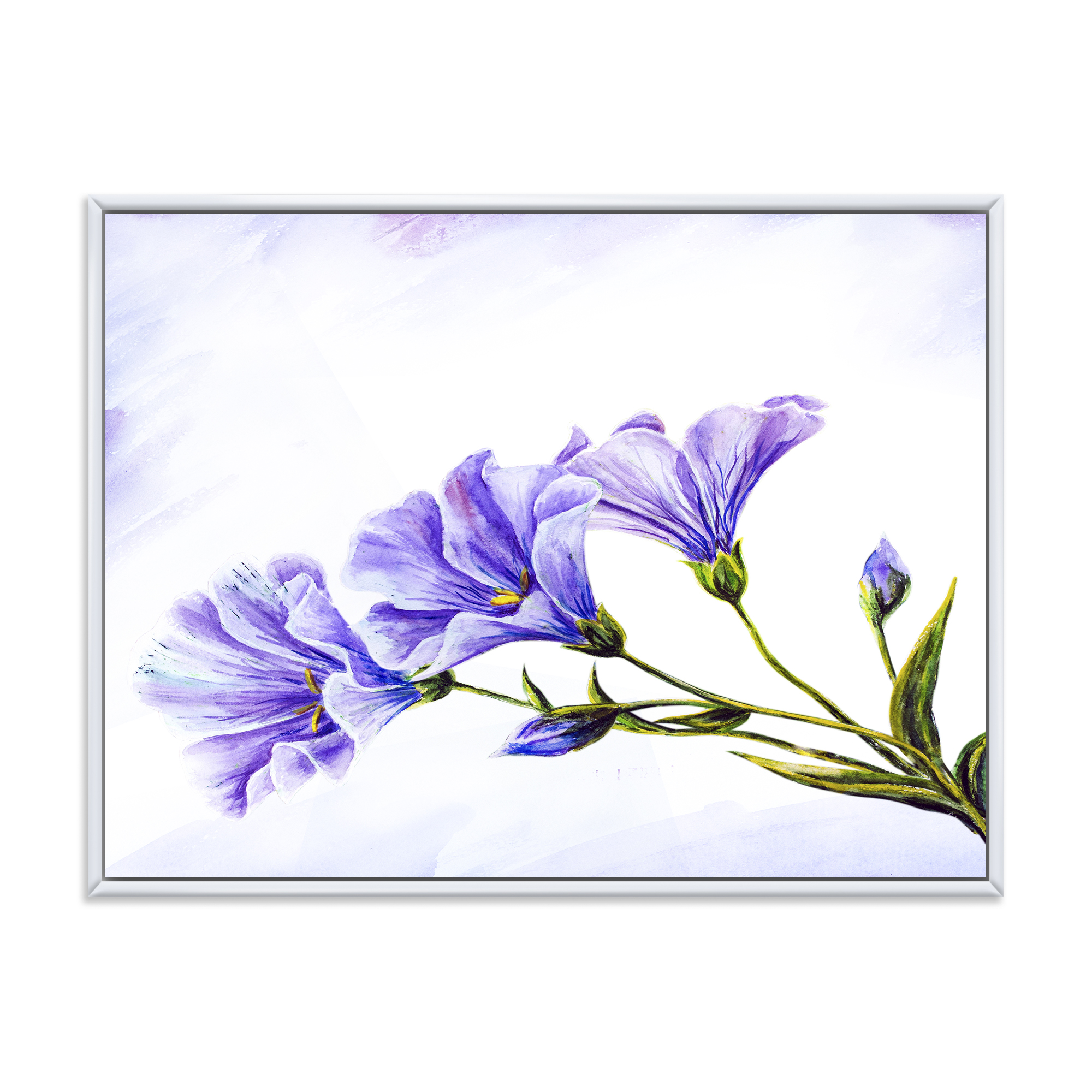 Blue Wildflowers With Leaves II 32 in x 24 in Framed Painting Canvas Art Print, by Designart