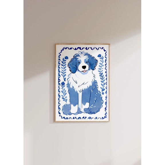 Blue Willow Bernedoodle Coastal Dog Portrait Home Decoration 1, Unframed Poster