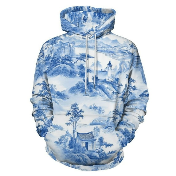 Blue Willow Ceramic Background Texture Men's Women Vintage 3D Hooded Sweatshirt - All-Season Loose Fit Streetwear