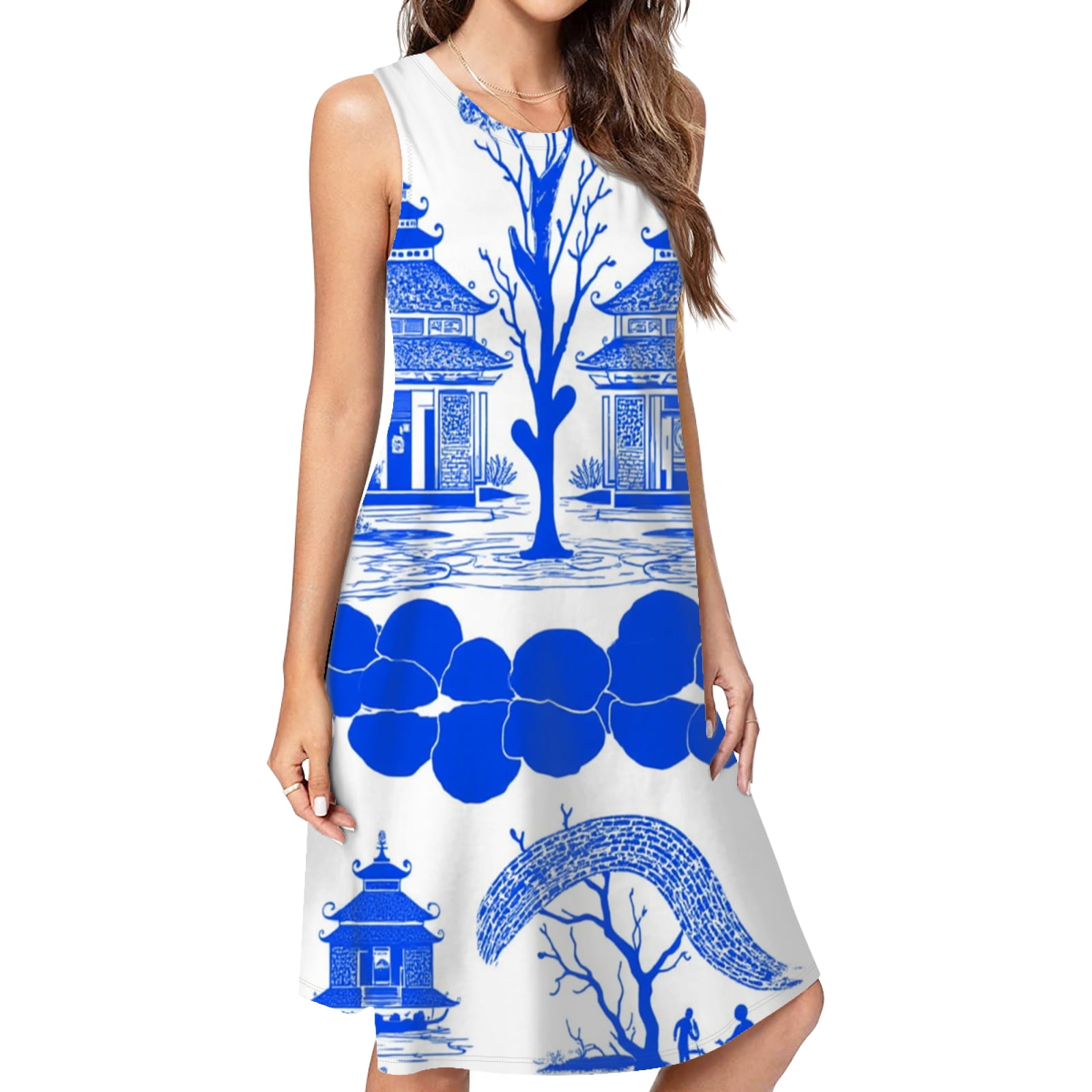 blue willow print dress BLUE WILLOW FLATTER ME DRESS  The Golden Hanger