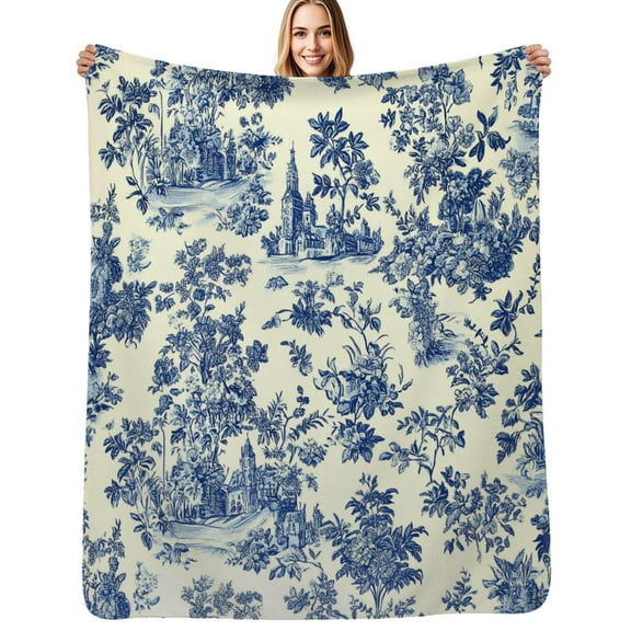 Blue Willow Chinoiserie Blue And White Flannel Blankets Soft Throw Blanket Winter Travel Office Outdoor Bedspread