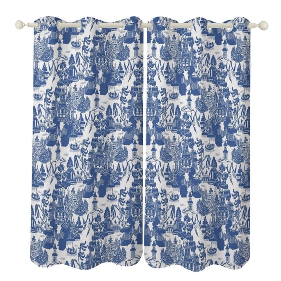 Blue Willow Chinoiserie Blue And White Porcelain Inspiration 2pcs Blackout Curtains For Living Room Bedroom Grommet Top Window Set for Left And Right Biparting Open